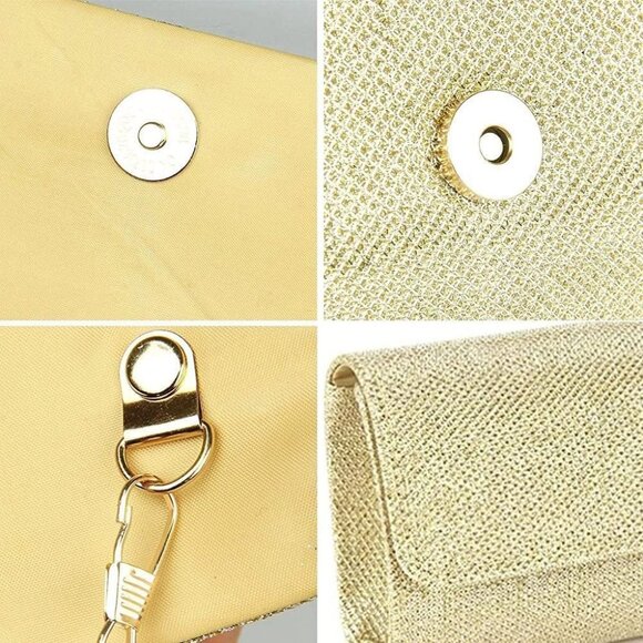 ⚡  Women's Gold Evening Sparkling Button Closure Party Wedding Clutch Handbag - Picture 3 of 6
